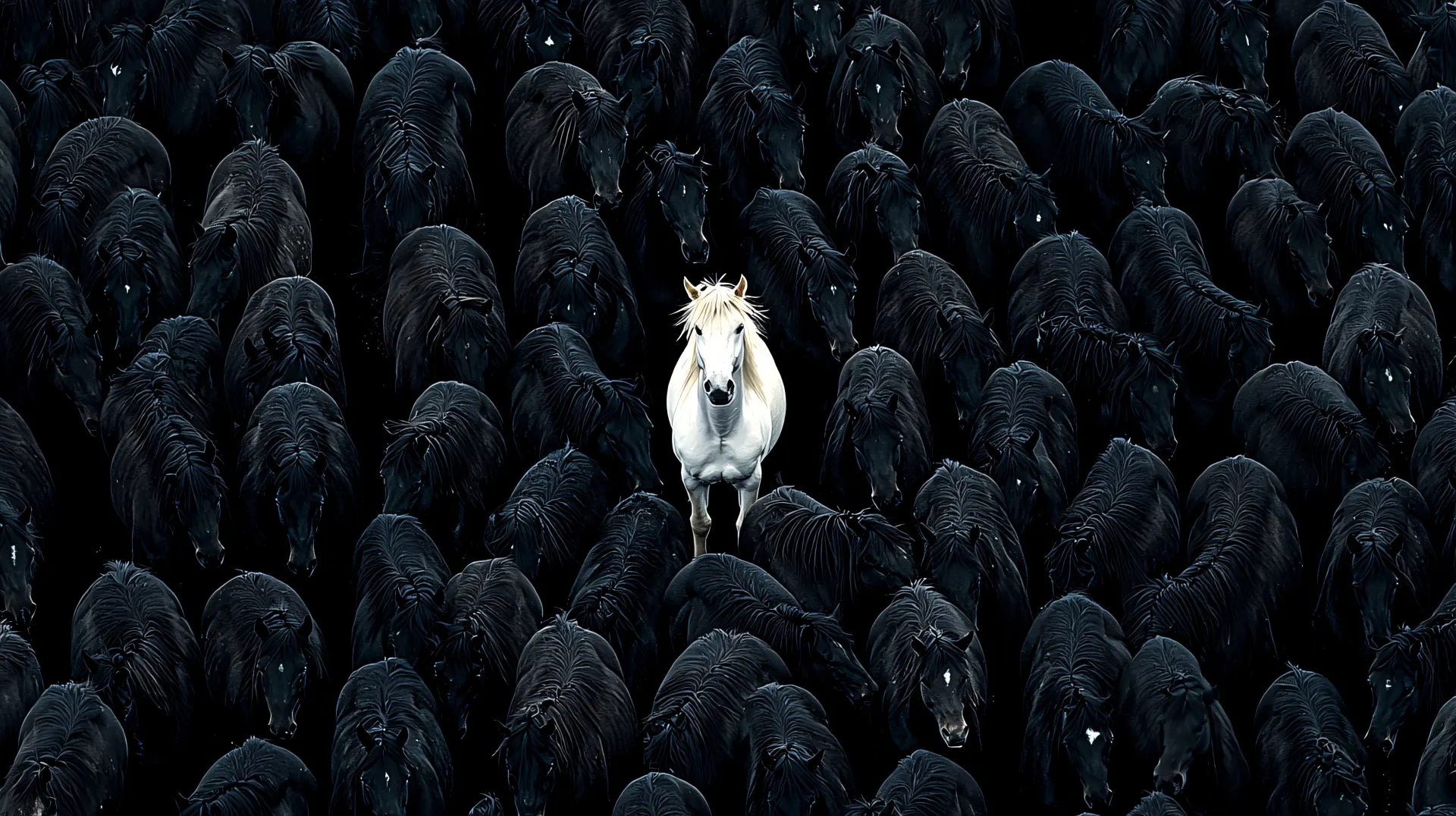 White Horse Among Black Horses Wallpaper
