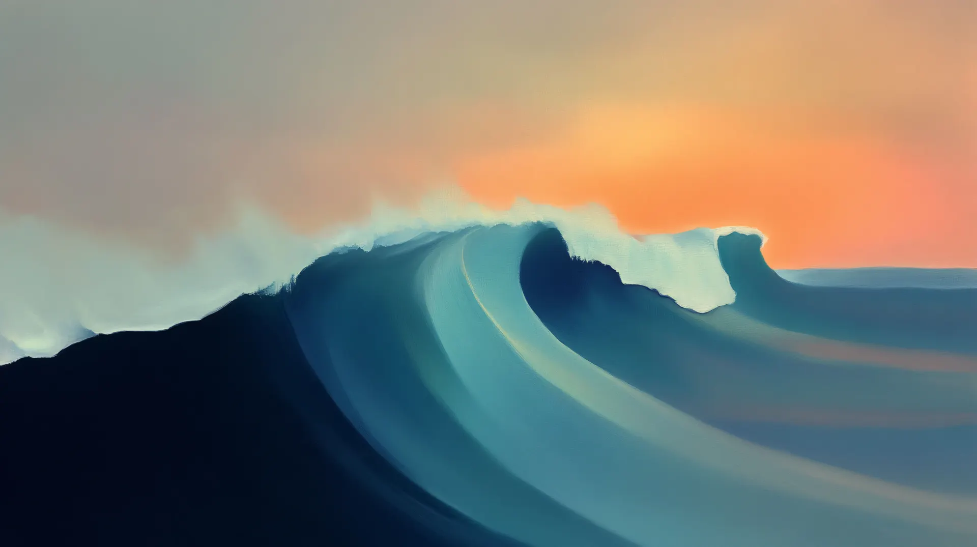 Blue Ocean Wave at Sunset Abstract Wallpaper