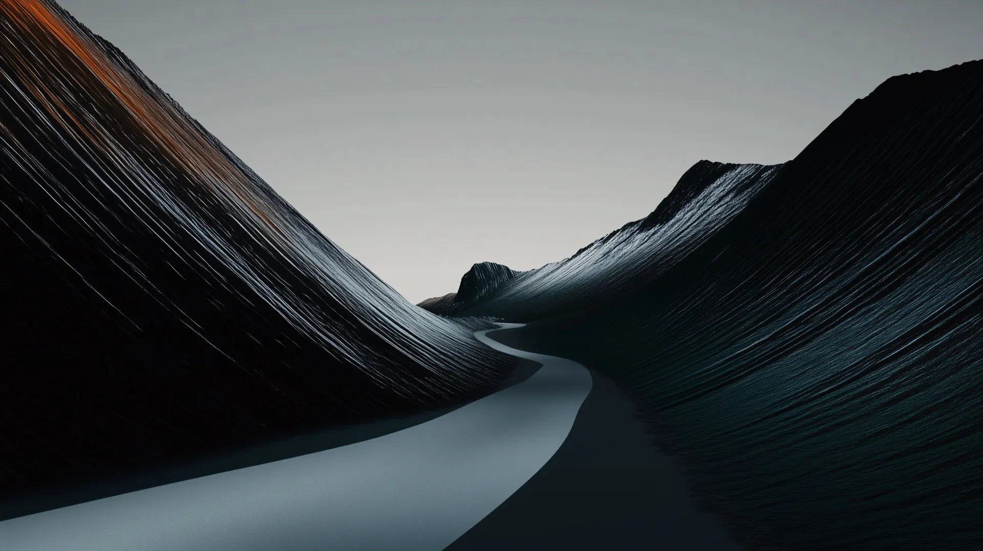 Winding White Road Through Dark Mountains Wallpaper