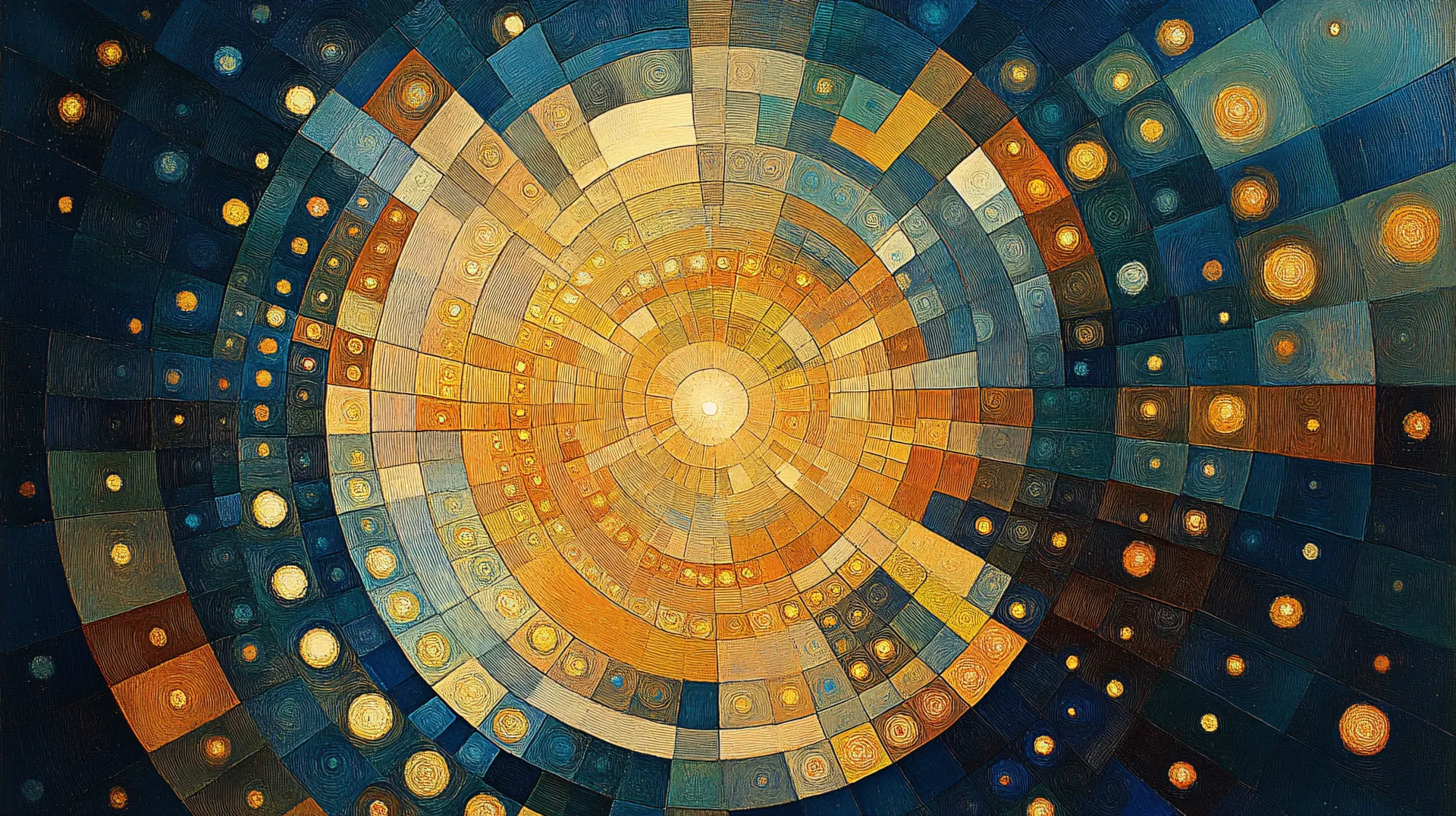 Golden Geometric Cosmic Spiral Abstract Wallpaper