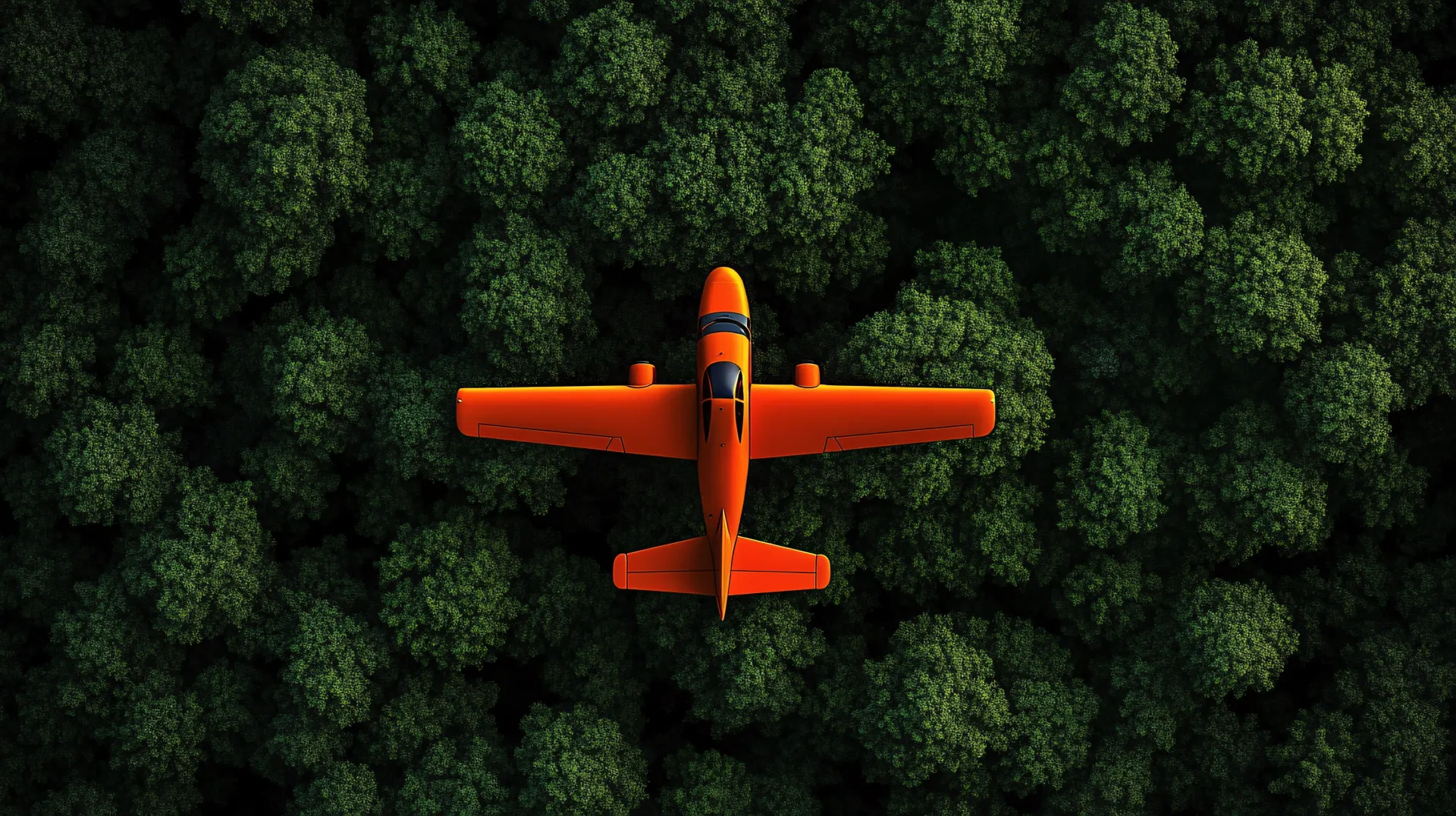 Orange Airplane Flying Over Dense Green Forest Wallpaper