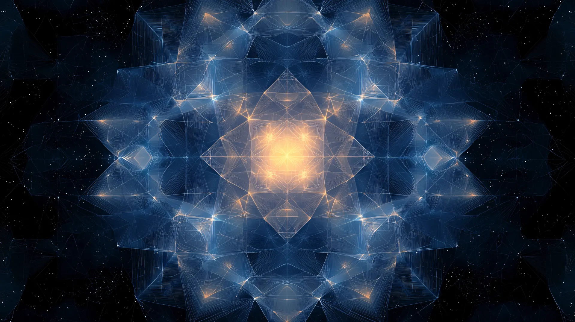 Glowing Blue Geometric Fractal Mandala Wallpaper
