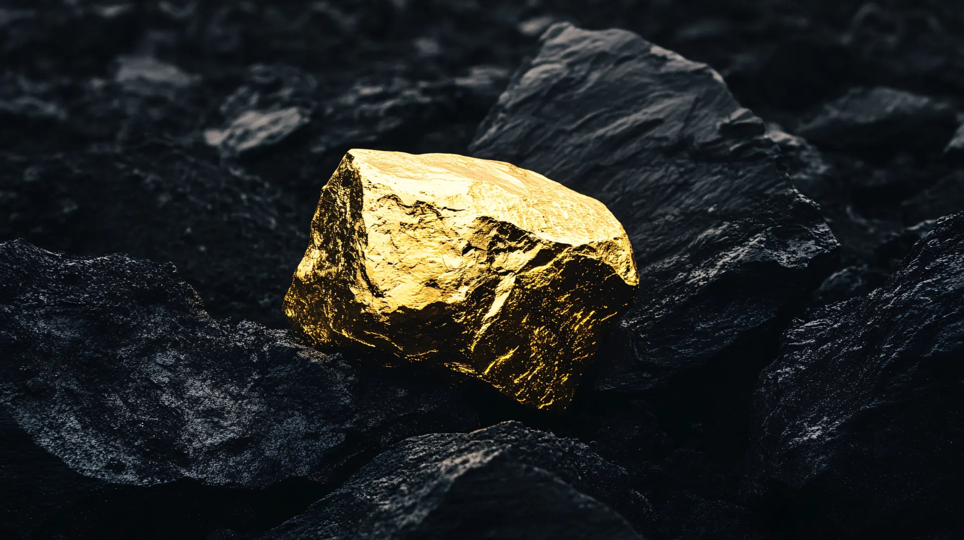 Glowing Golden Rock Among Black Stones Wallpaper