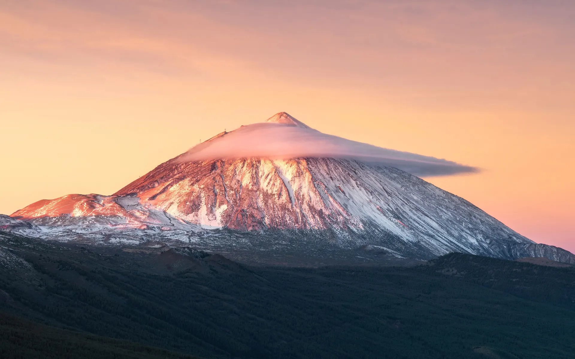 Snow-Covered Mountain at Pastel Sunrise Wallpaper