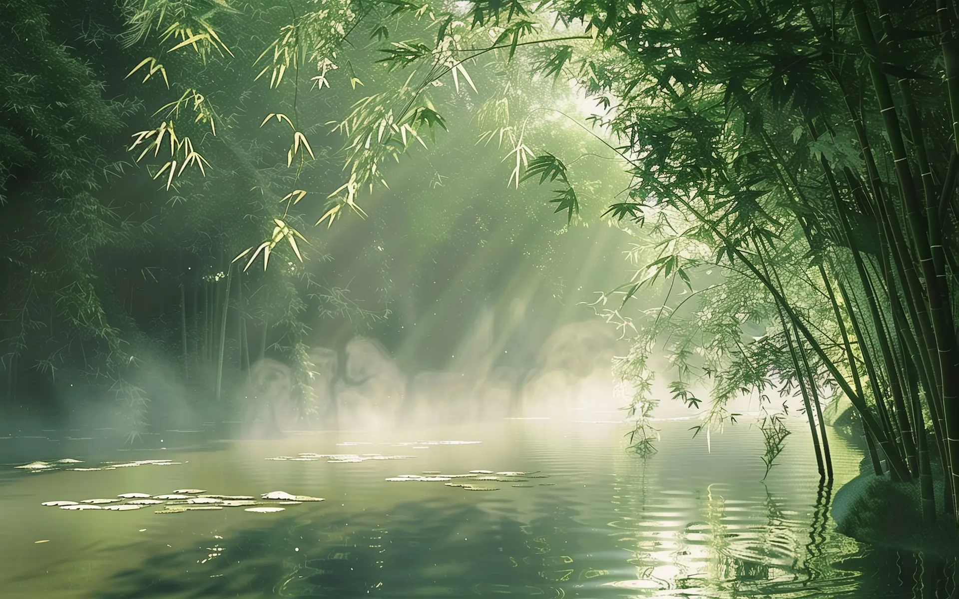 Misty Bamboo Forest Sunlight Wallpaper