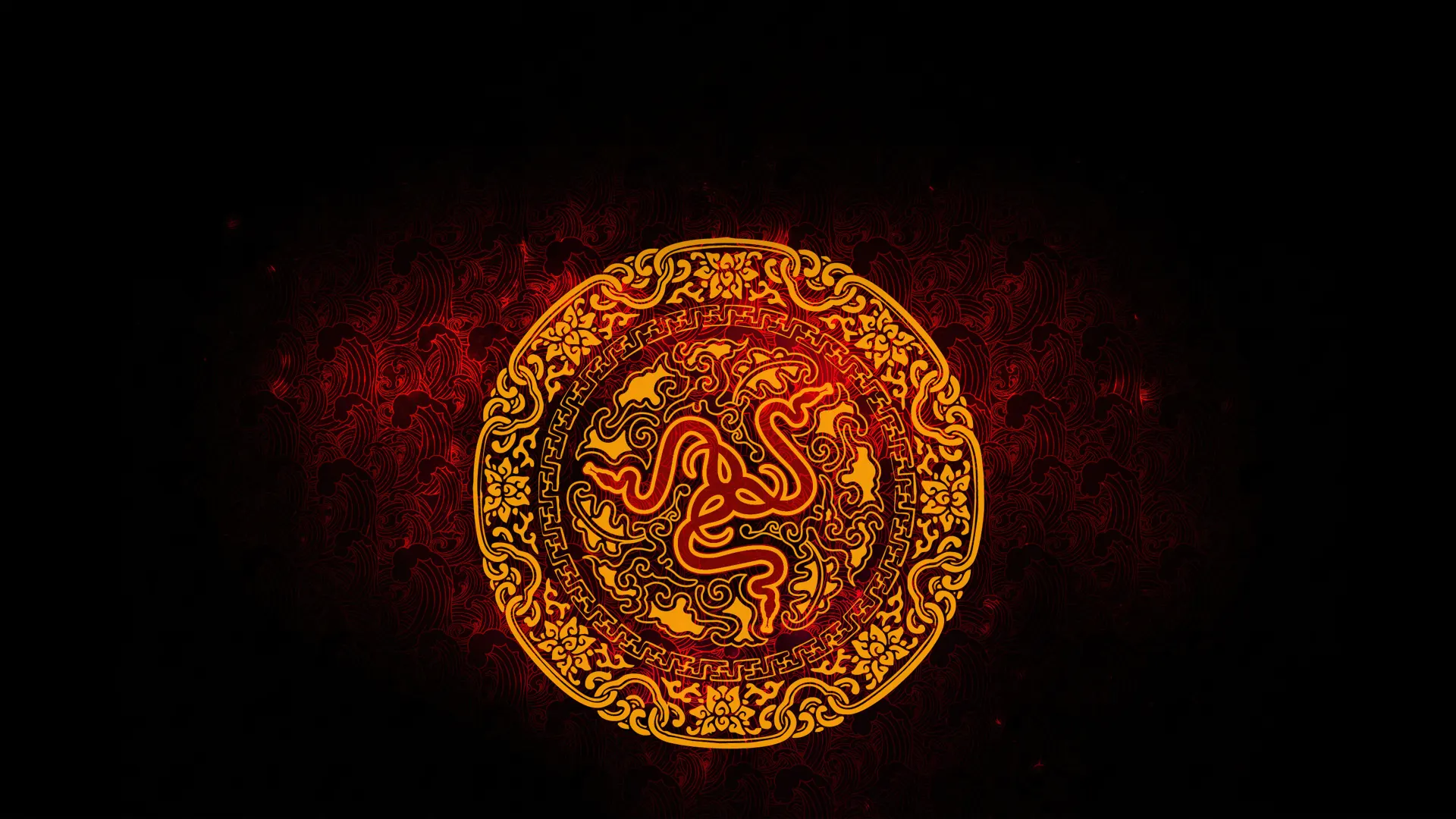 Golden Chinese Dragon Medallion Abstract Wallpaper