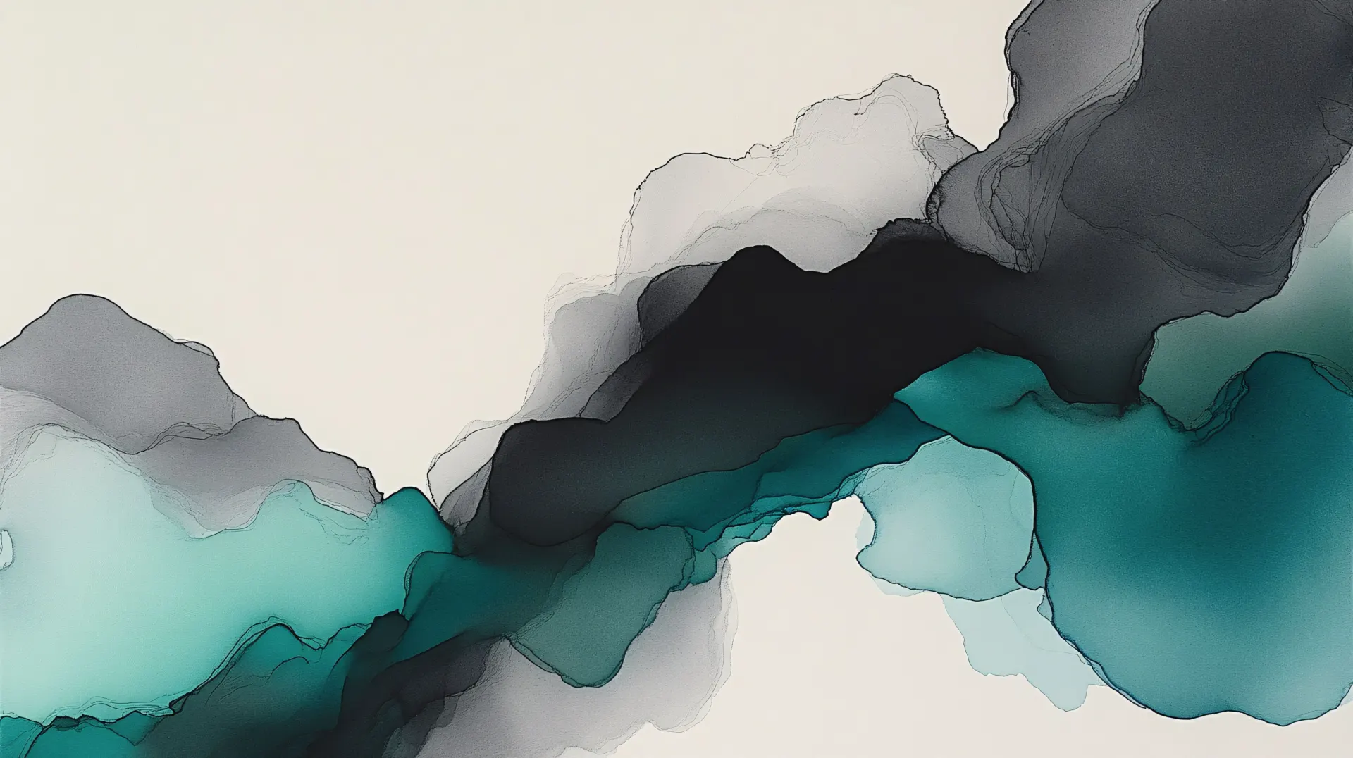 Teal Black and Gray Ink Flow Abstract Wallpaper