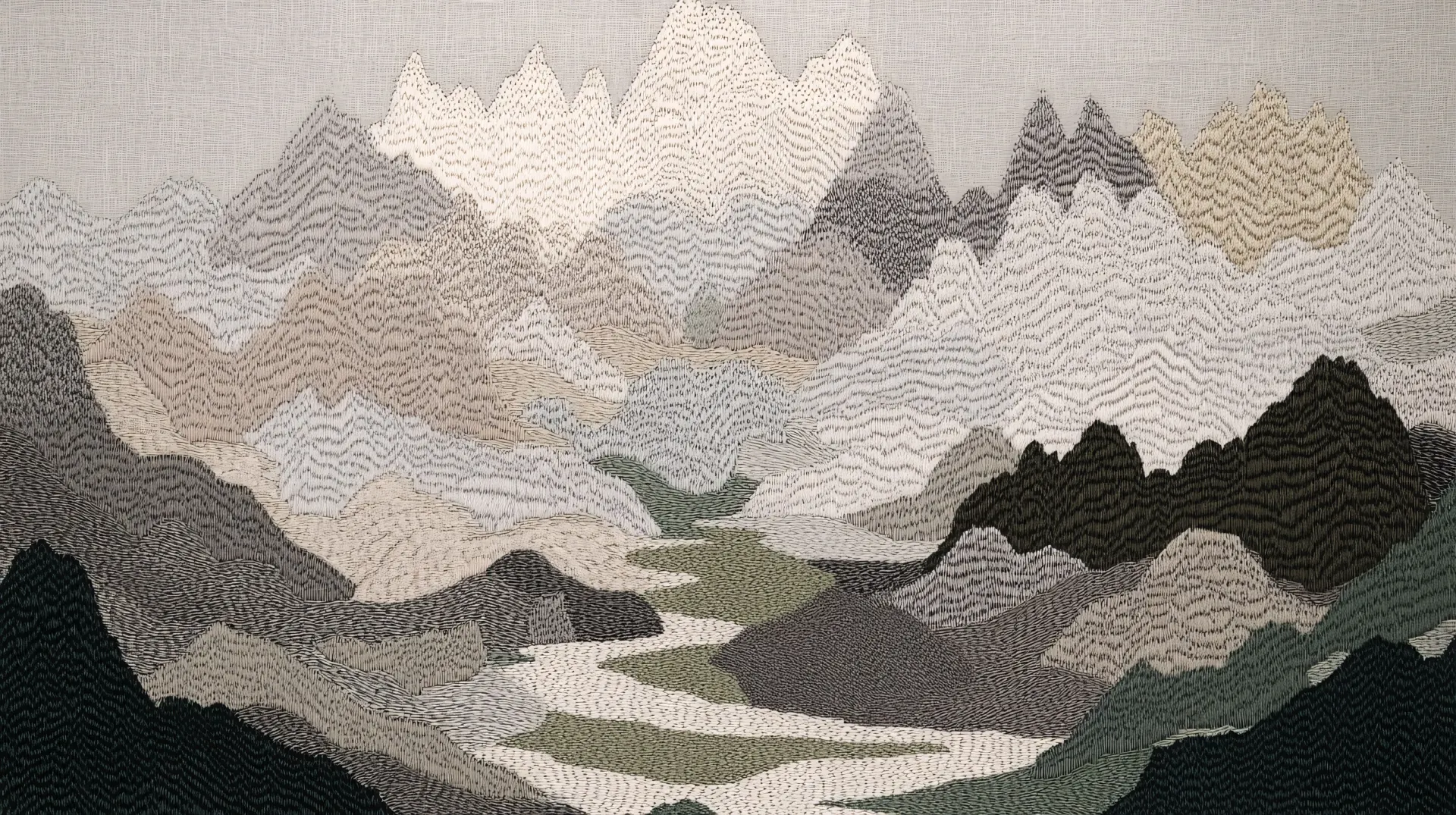 Textured Mountain Valley Landscape Art Wallpaper
