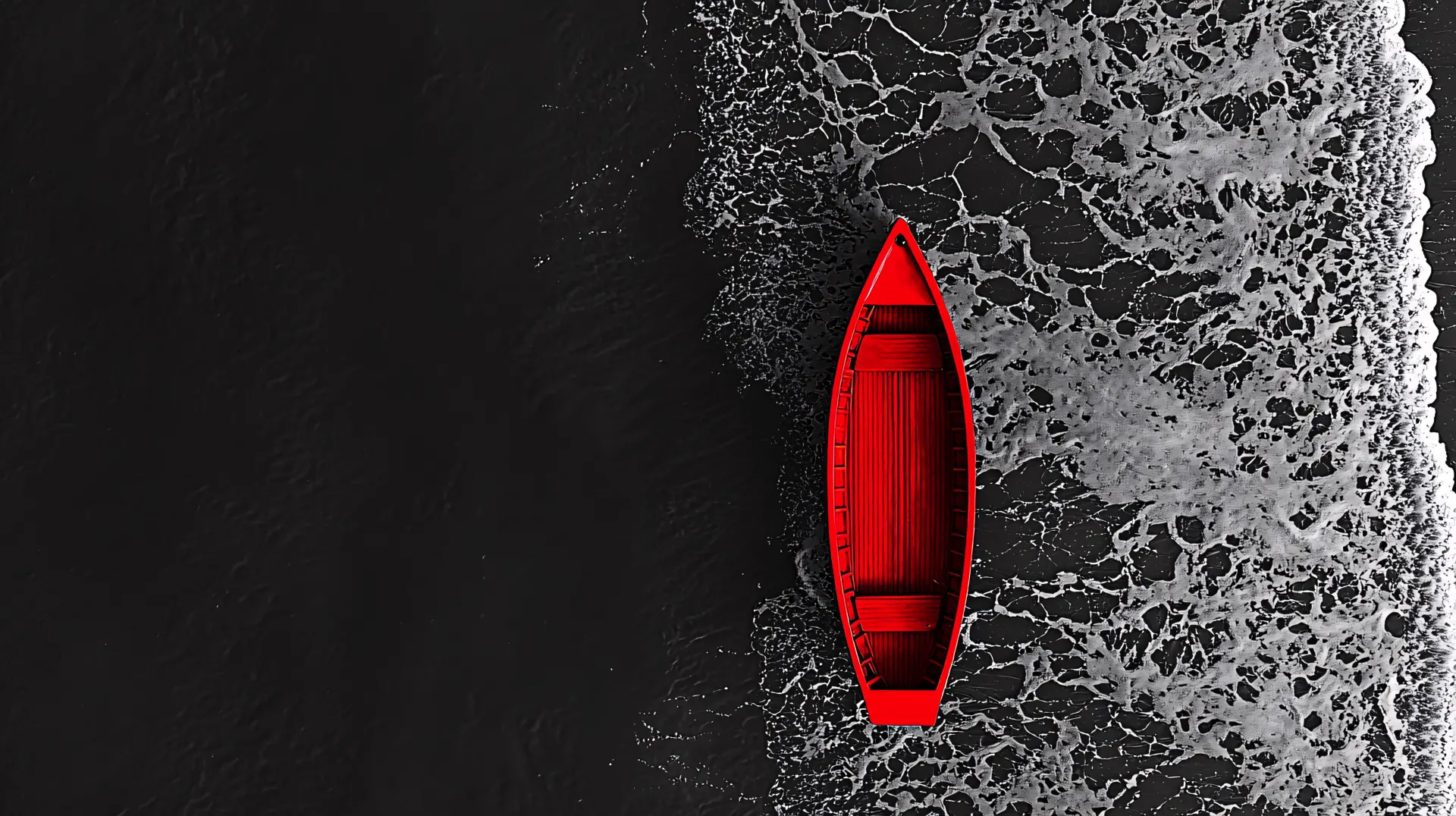 Red Boat on Black Ocean Waves Wallpaper
