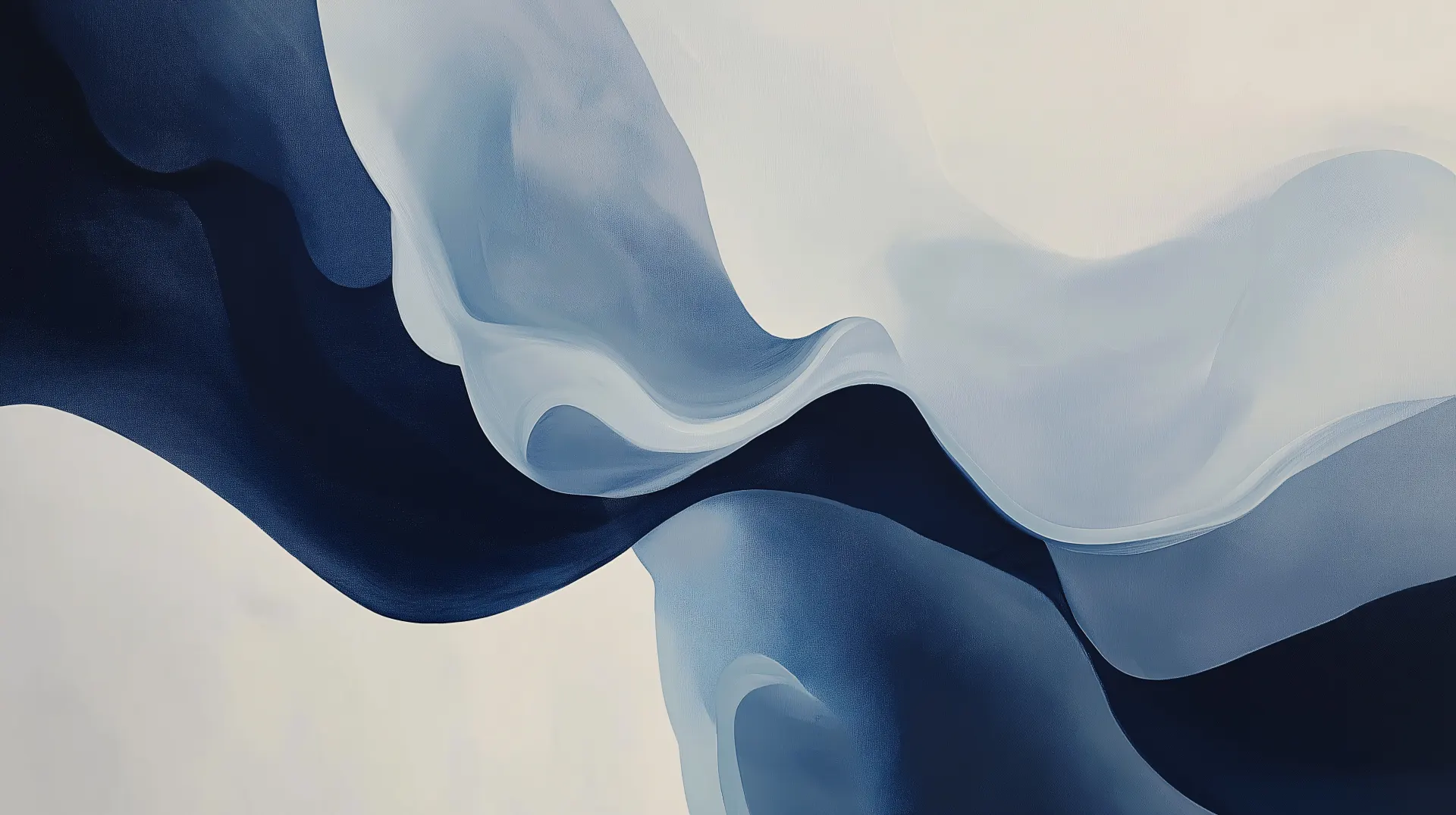 Flowing Navy and Soft Blue Shapes Abstract Wallpaper