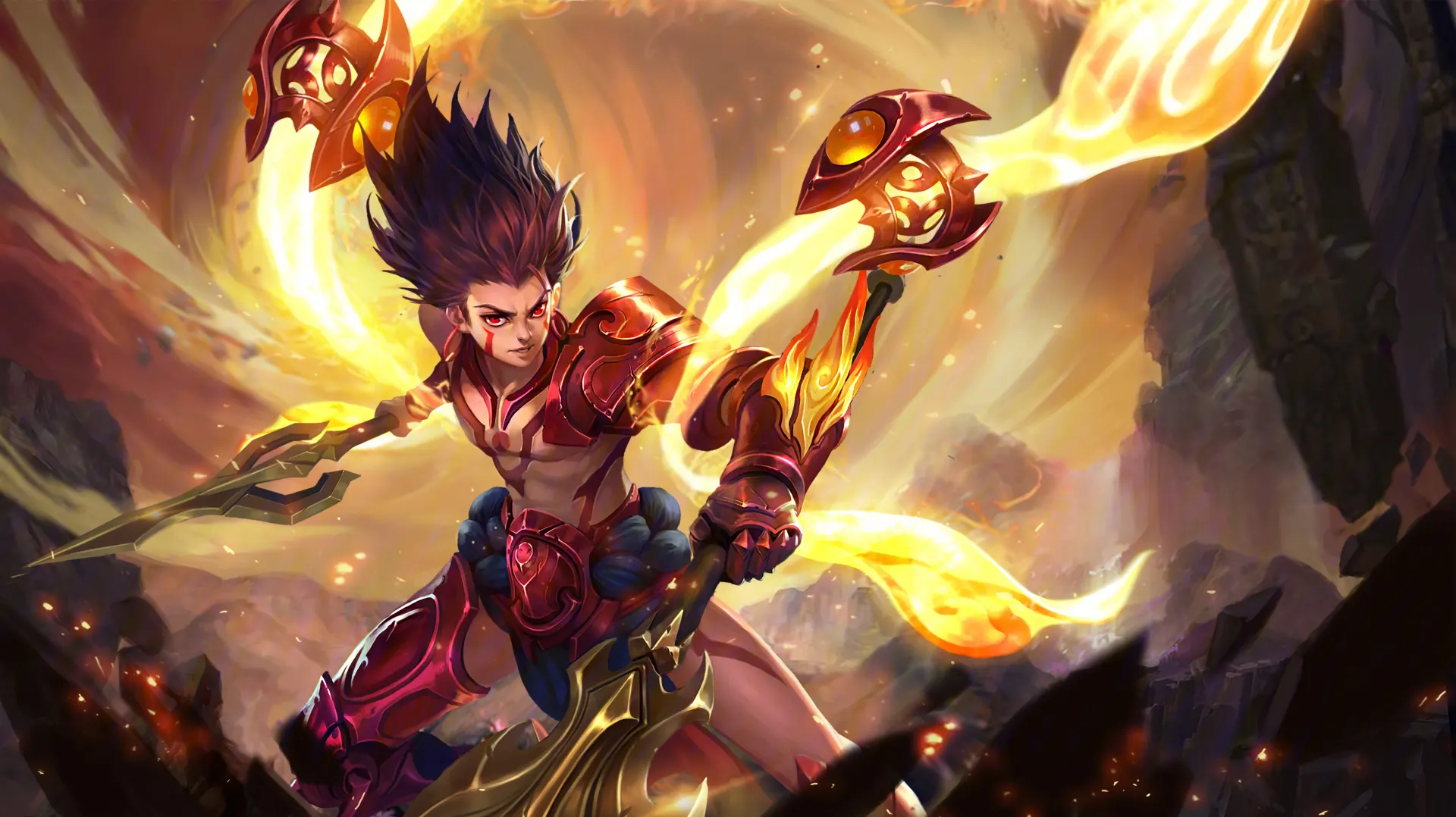 Nezha Rebellious Flame Spear 4K Wallpaper