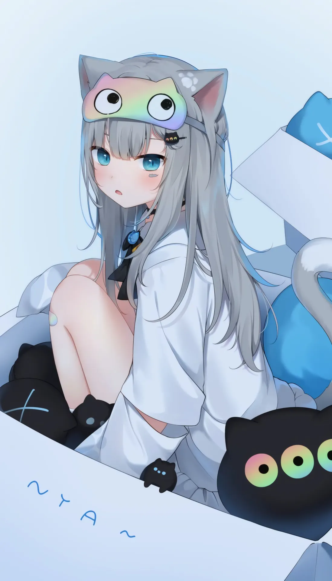 Cute Anime Cat Girl with Black Cats Wallpaper