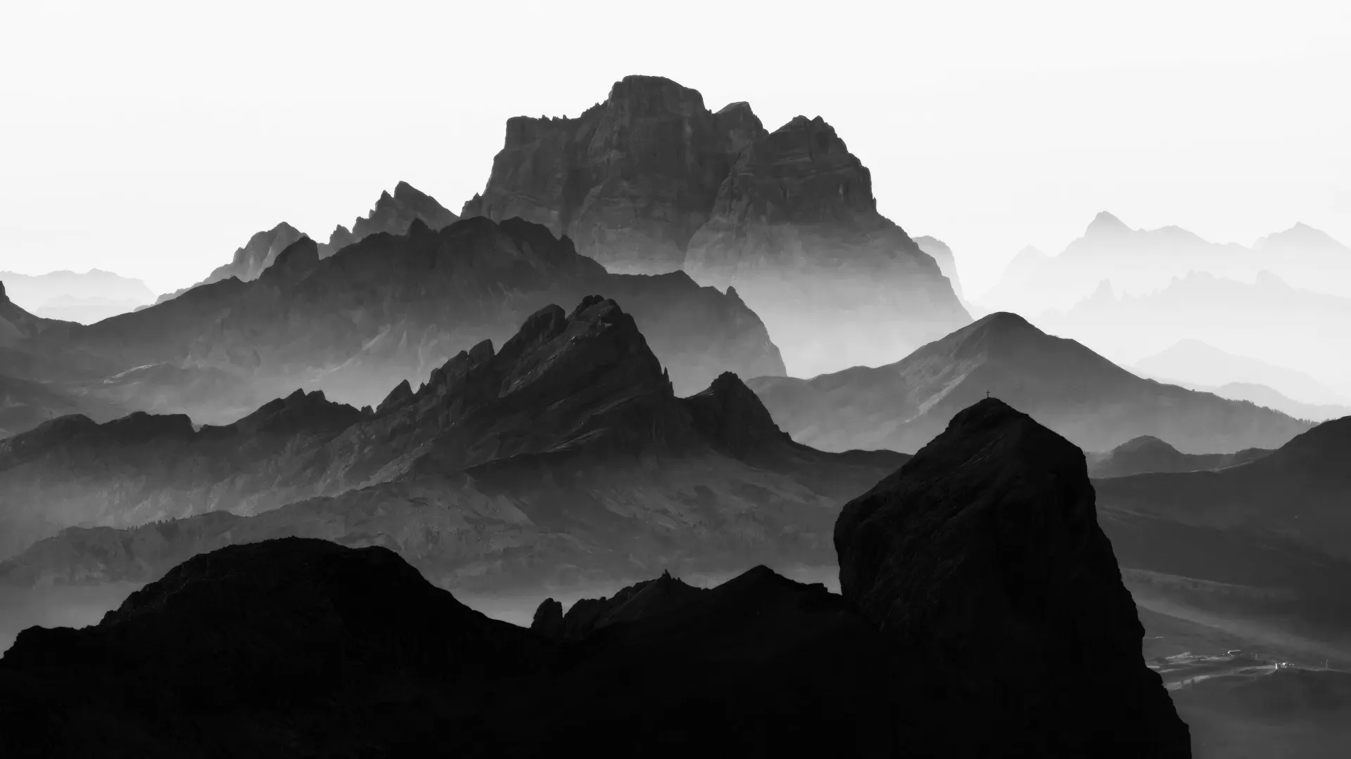 Black and White Misty Mountain Landscape Wallpaper