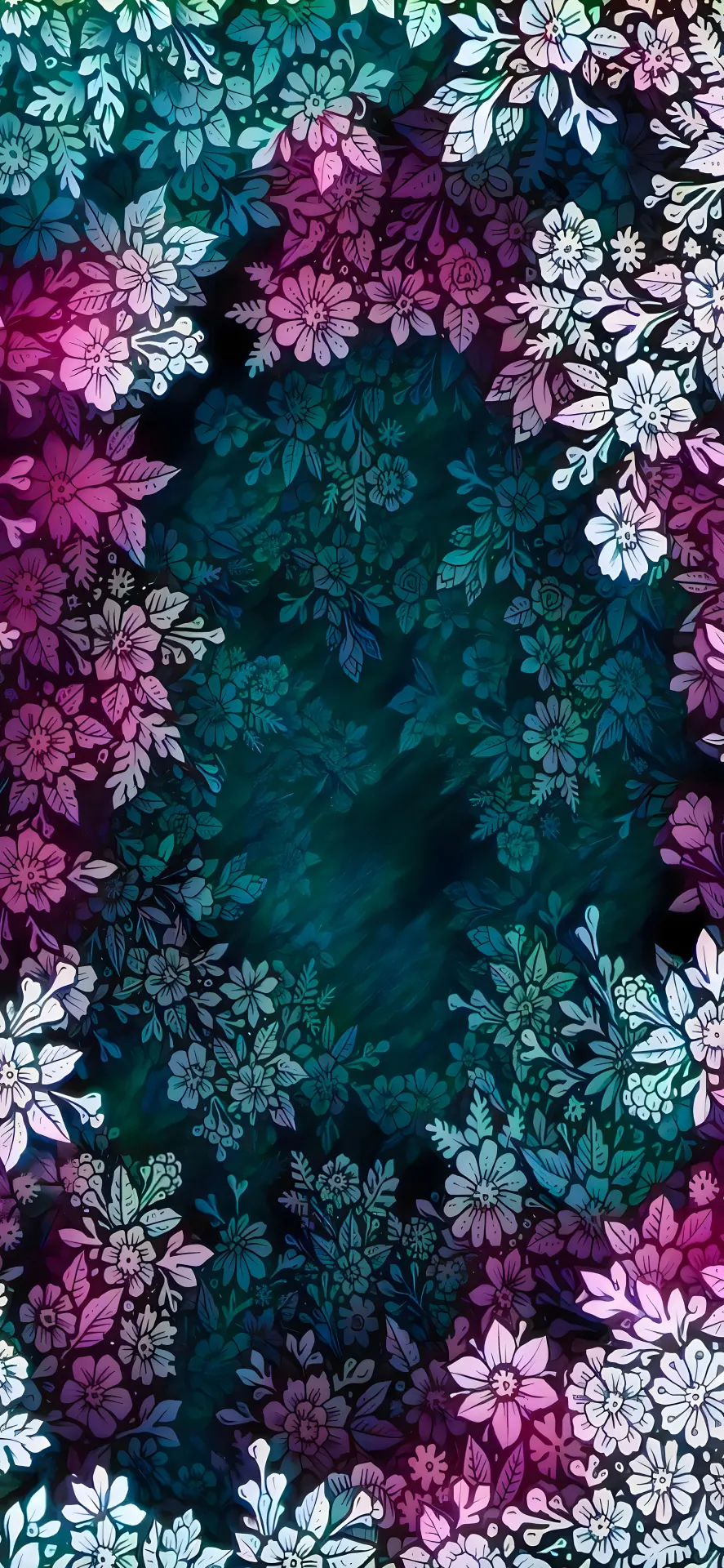 Teal and Purple Floral Tunnel Wallpaper