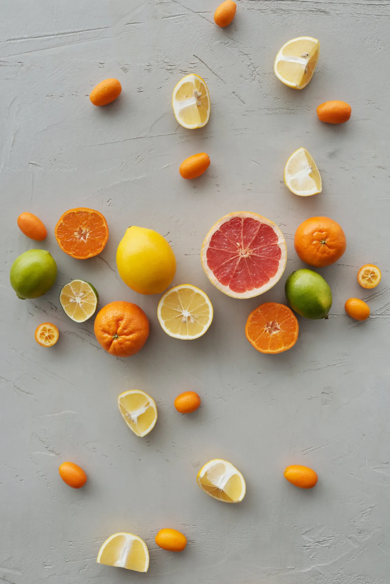 Fresh Citrus Fruits Flat Lay Wallpaper