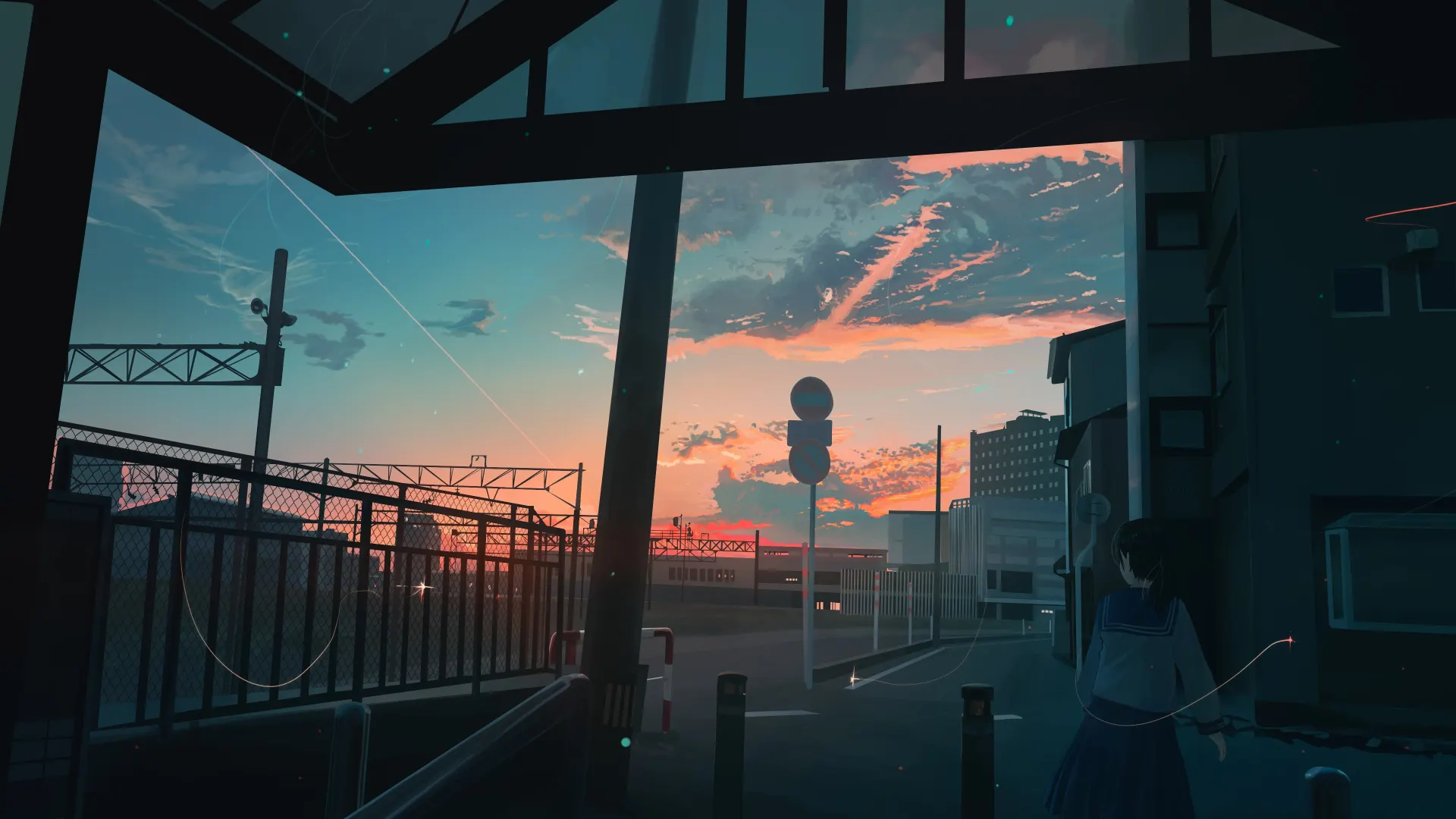 Anime Girl City Sunset Sky Wallpaper