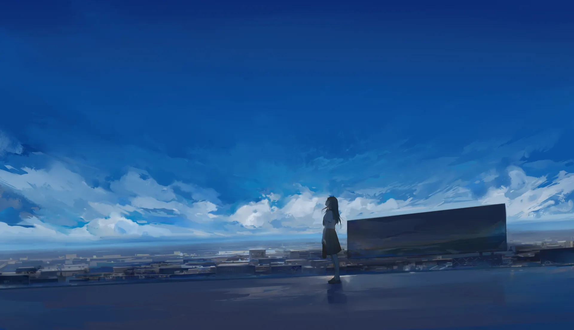 Anime Girl Under Deep Blue Sky Wallpaper