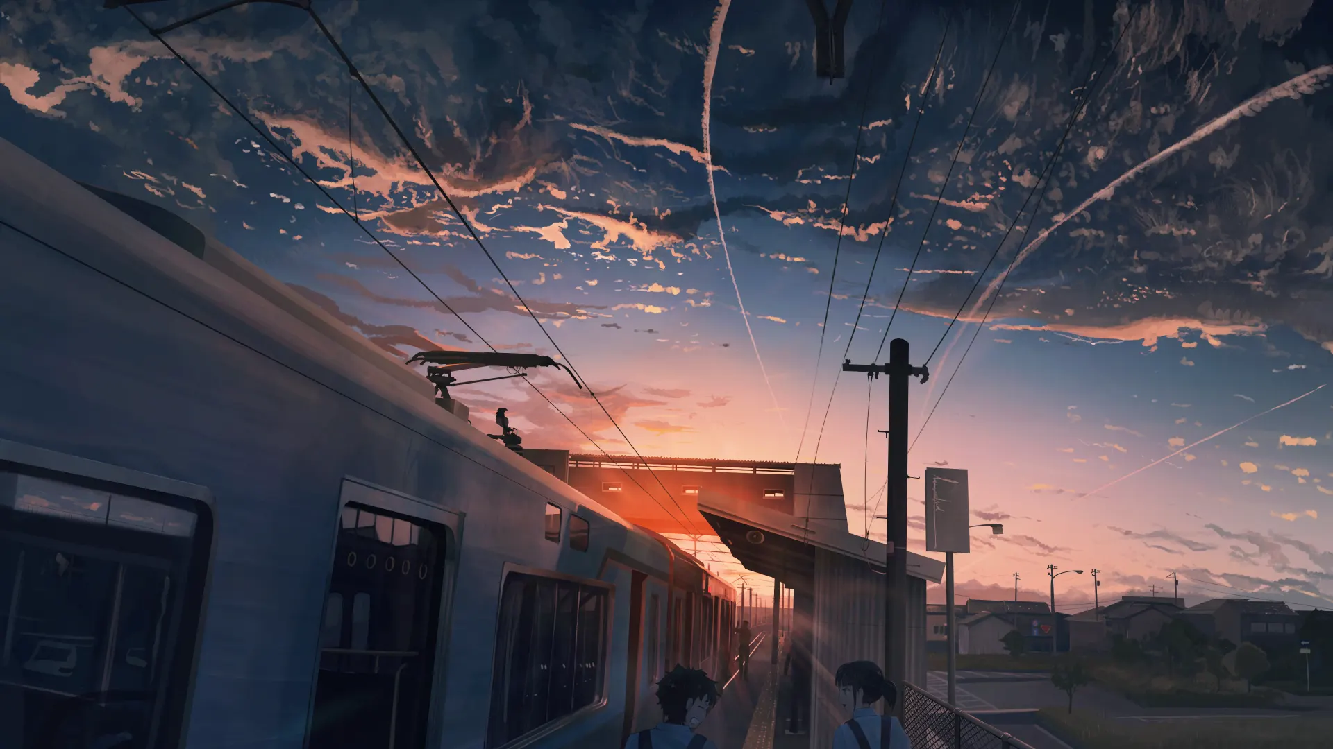 Anime Train Station Sunset Sky Wallpaper