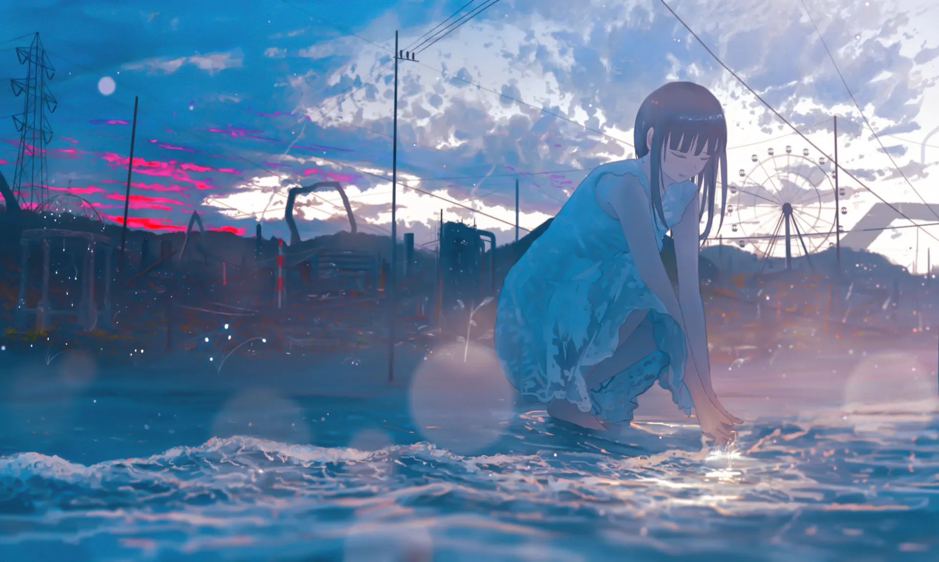 Anime Girl by Water at Sunset Wallpaper
