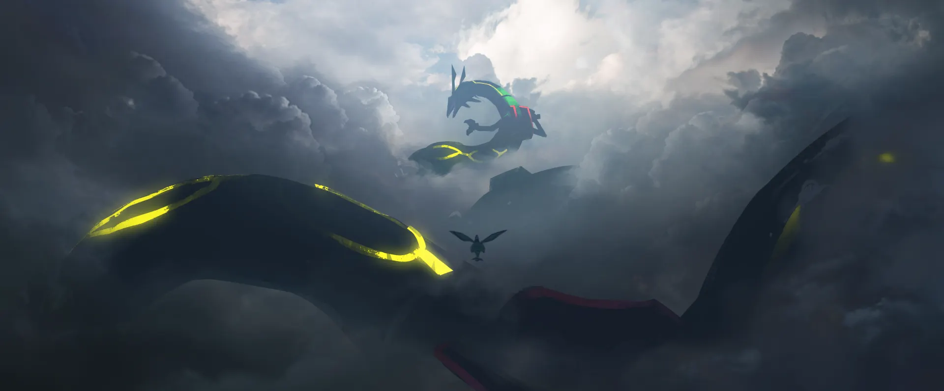 Fantasy Dragons Flying Through Storm Clouds Wallpaper
