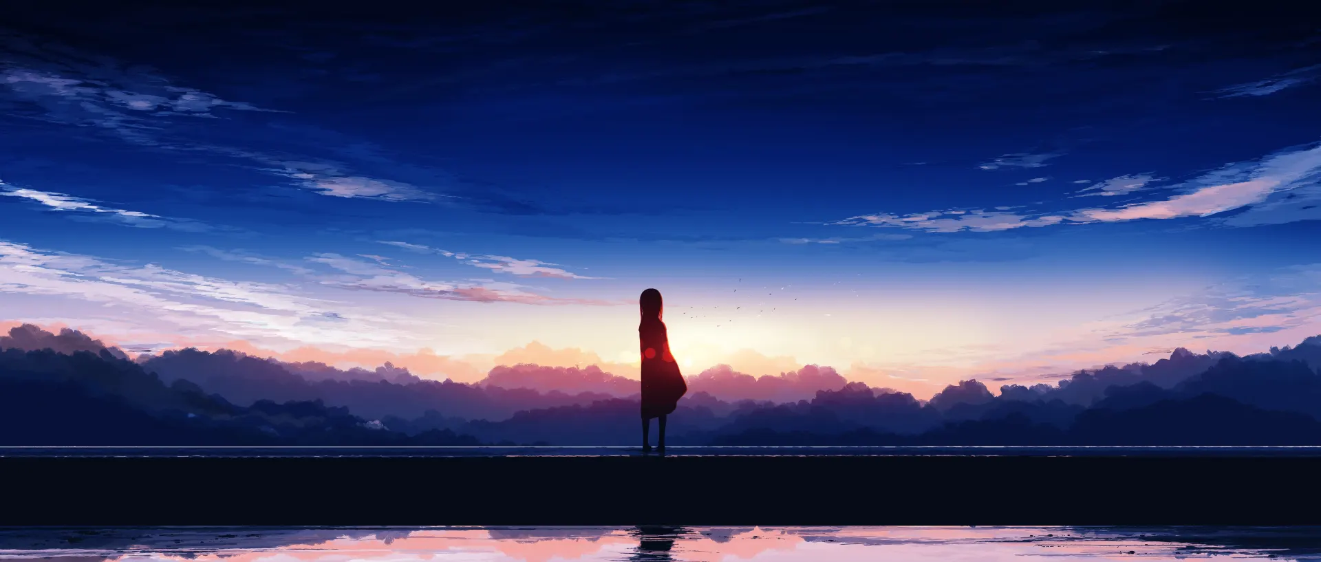 Anime Girl Blue Sky Sunset Horizon Wallpaper
