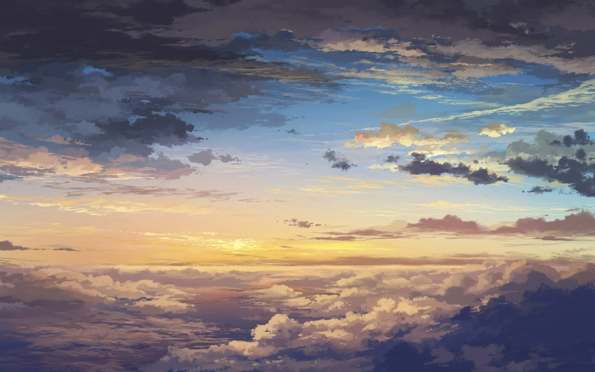 Anime Golden Sunset Sky and Clouds Wallpaper