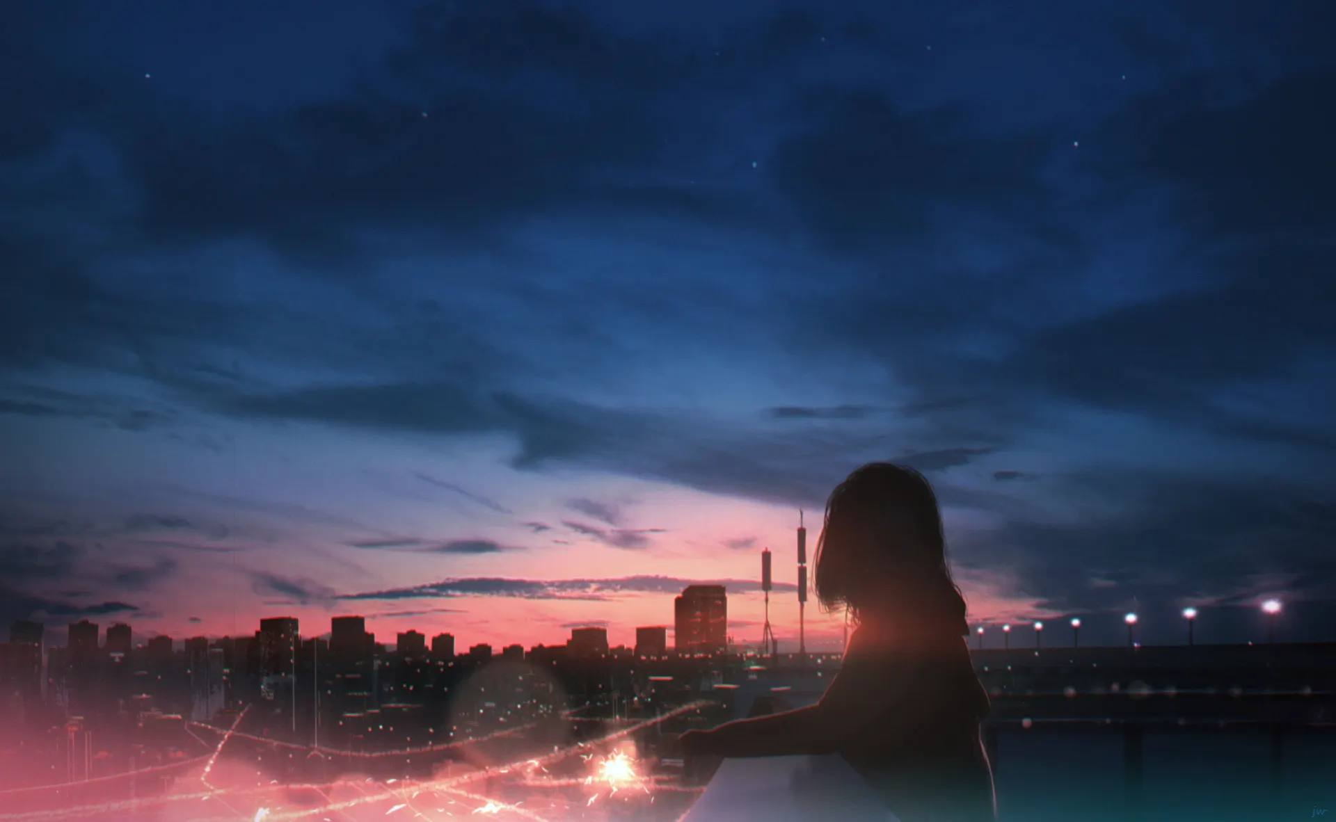 Anime City Sunset Sky Wallpaper