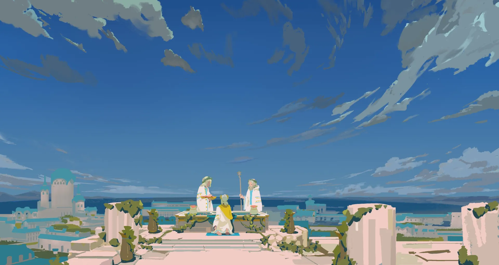 Anime Sky Temple Fantasy Landscape Wallpaper