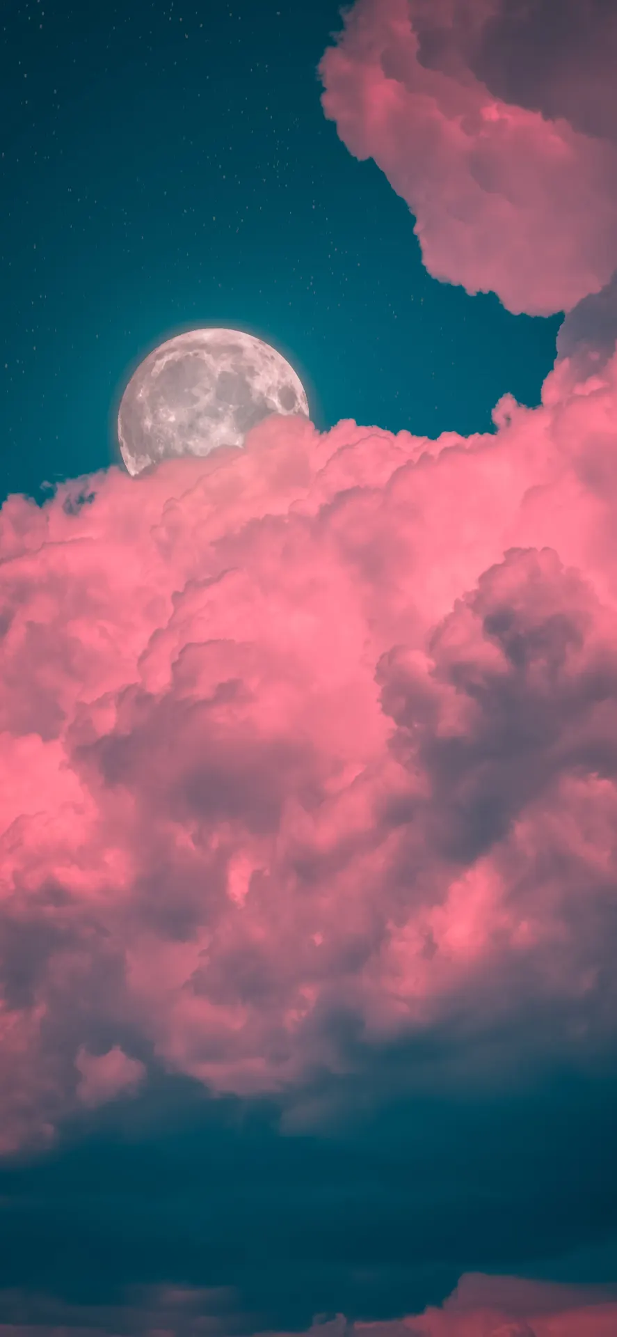 Full Moon and Pink Clouds Aesthetic Wallpaper
