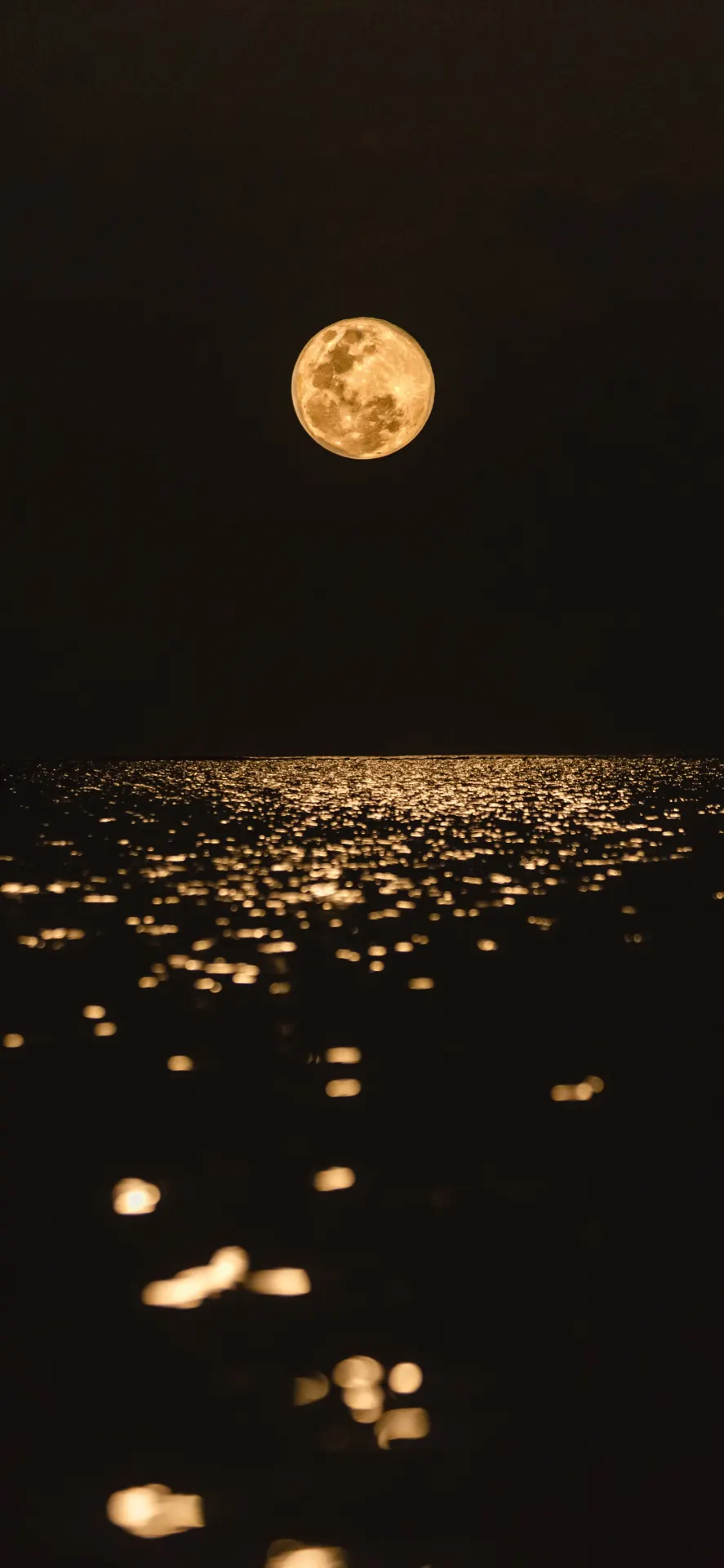Golden Full Moon Over Ocean Night Wallpaper