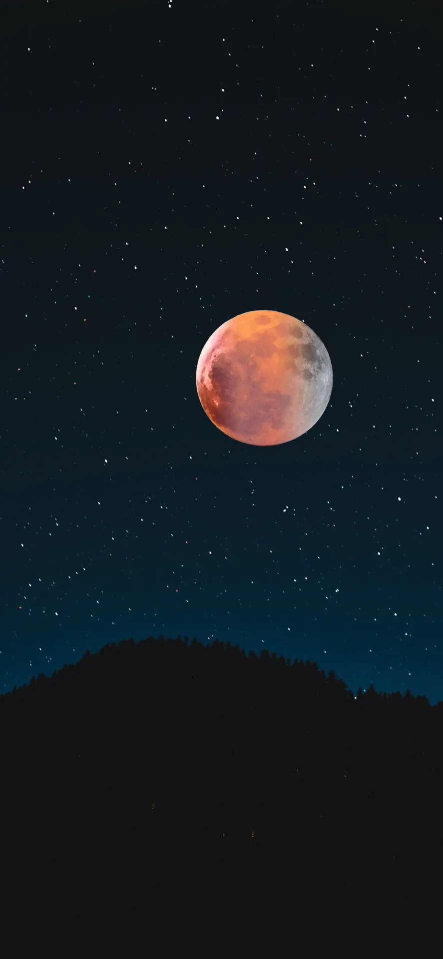 Red Moon Starry Night Mountain Wallpaper