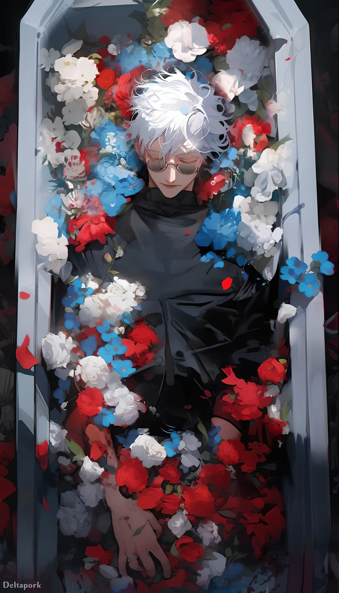 White Haired Anime Sorcerer Floral Aesthetic Wallpaper