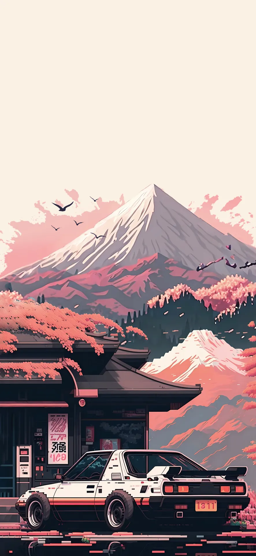 Japanese Sports Car Mount Fuji Anime Wallpaper