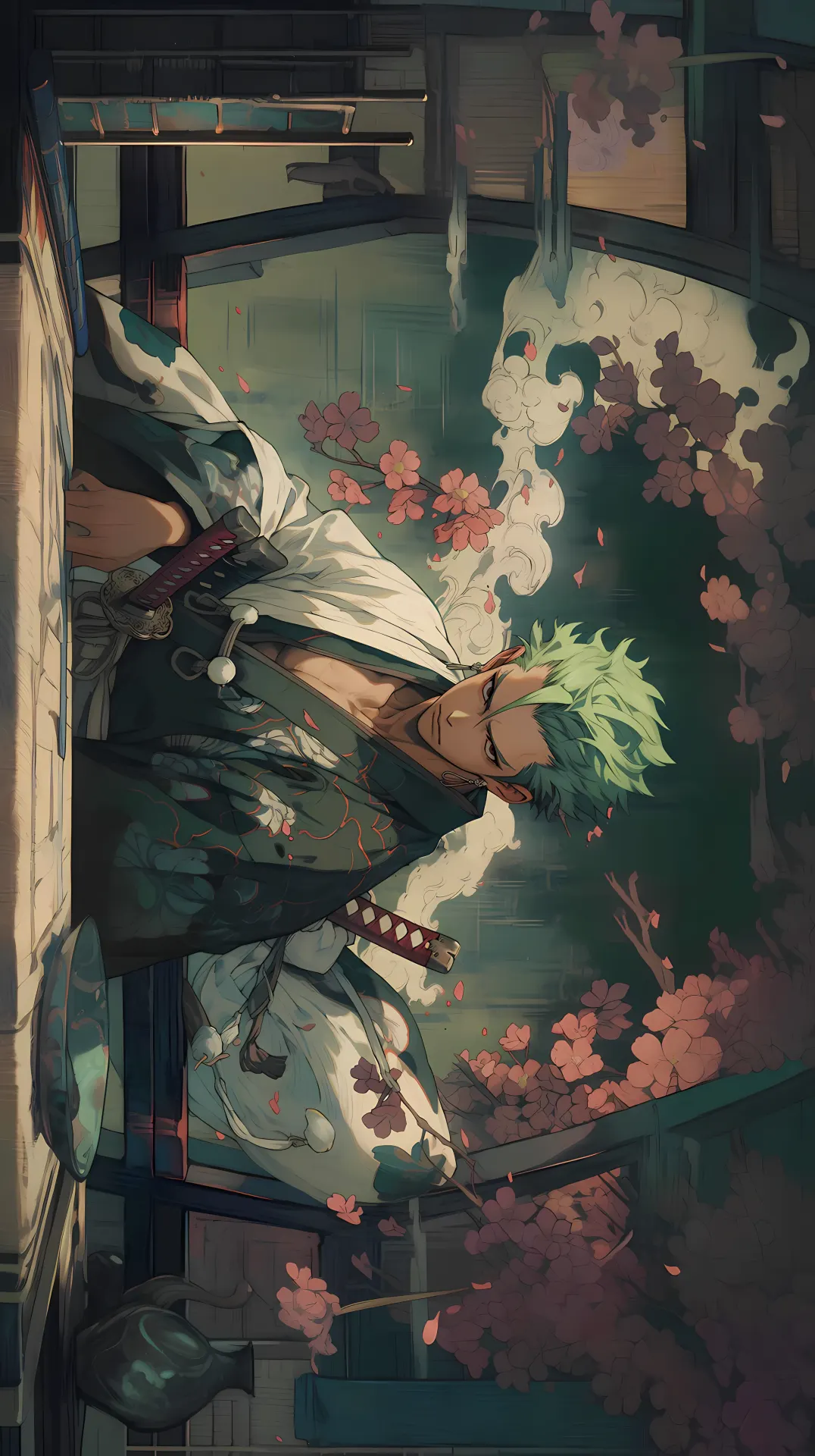 Roronoa Zoro Anime Samurai Cherry Blossom Wallpaper