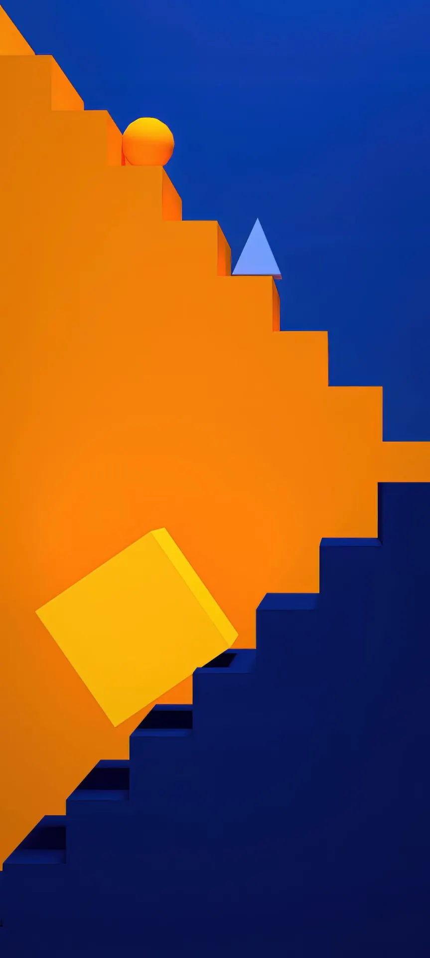Orange and Blue Geometric Staircase Wallpaper
