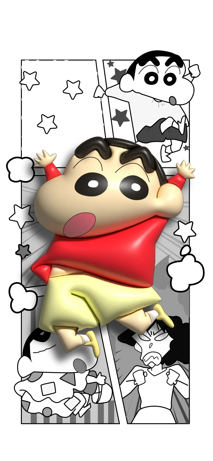 Crayon Shin-chan Black and White Comic Wallpaper