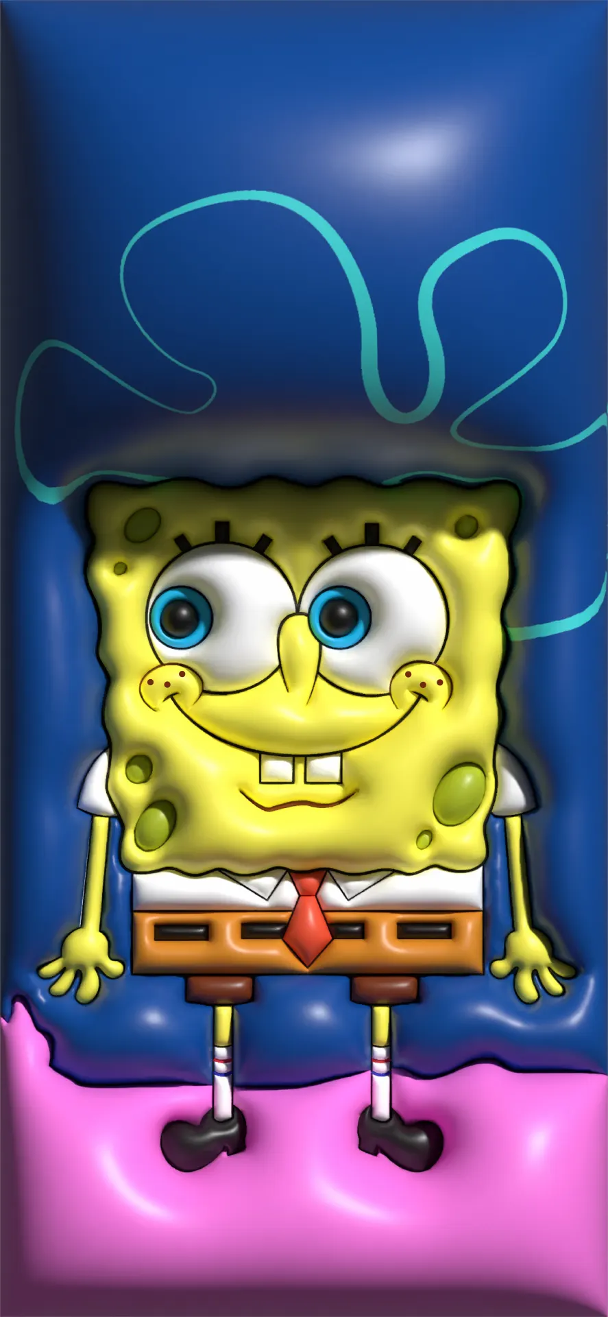 Smiling SpongeBob SquarePants Blue and Pink Cartoon Wallpaper