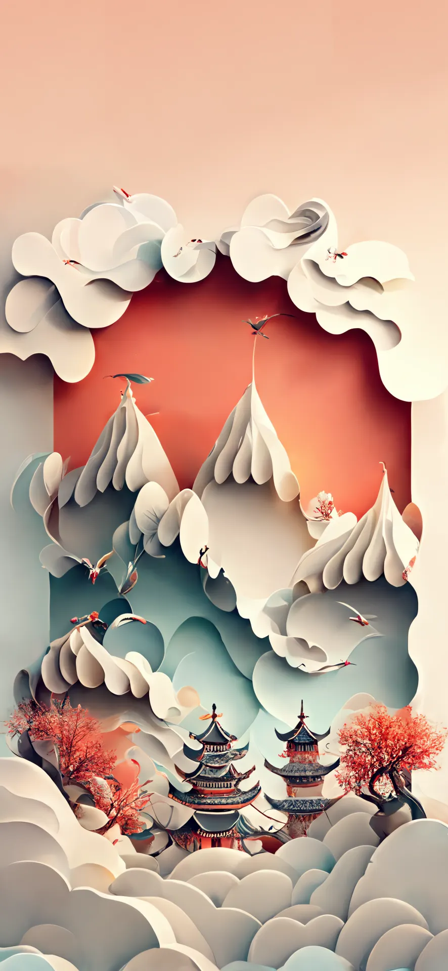 Snowy Chinese Mountain Temple Landscape Wallpaper