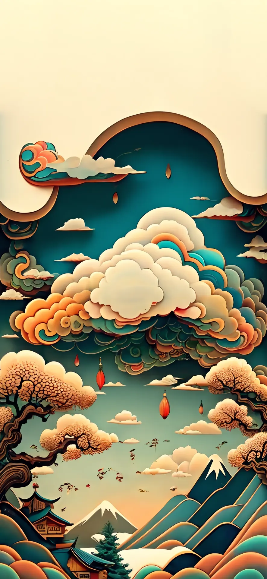 Traditional Chinese Cloud Mountain Landscape Wallpaper