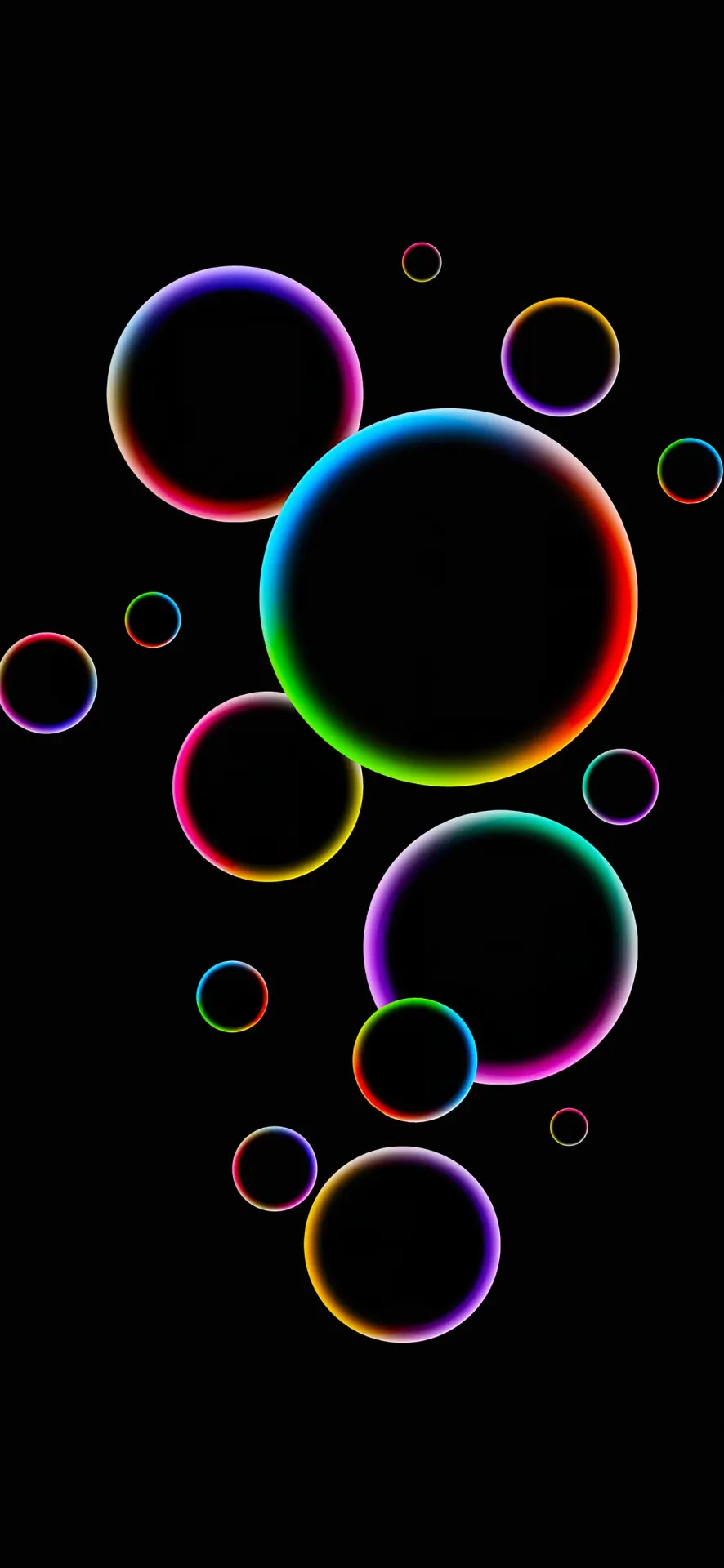 Rainbow Neon Bubbles on Black Wallpaper
