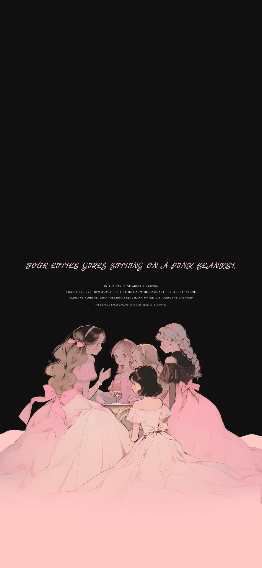 Four Little Girls Pink Dress Illustration Wallpaper