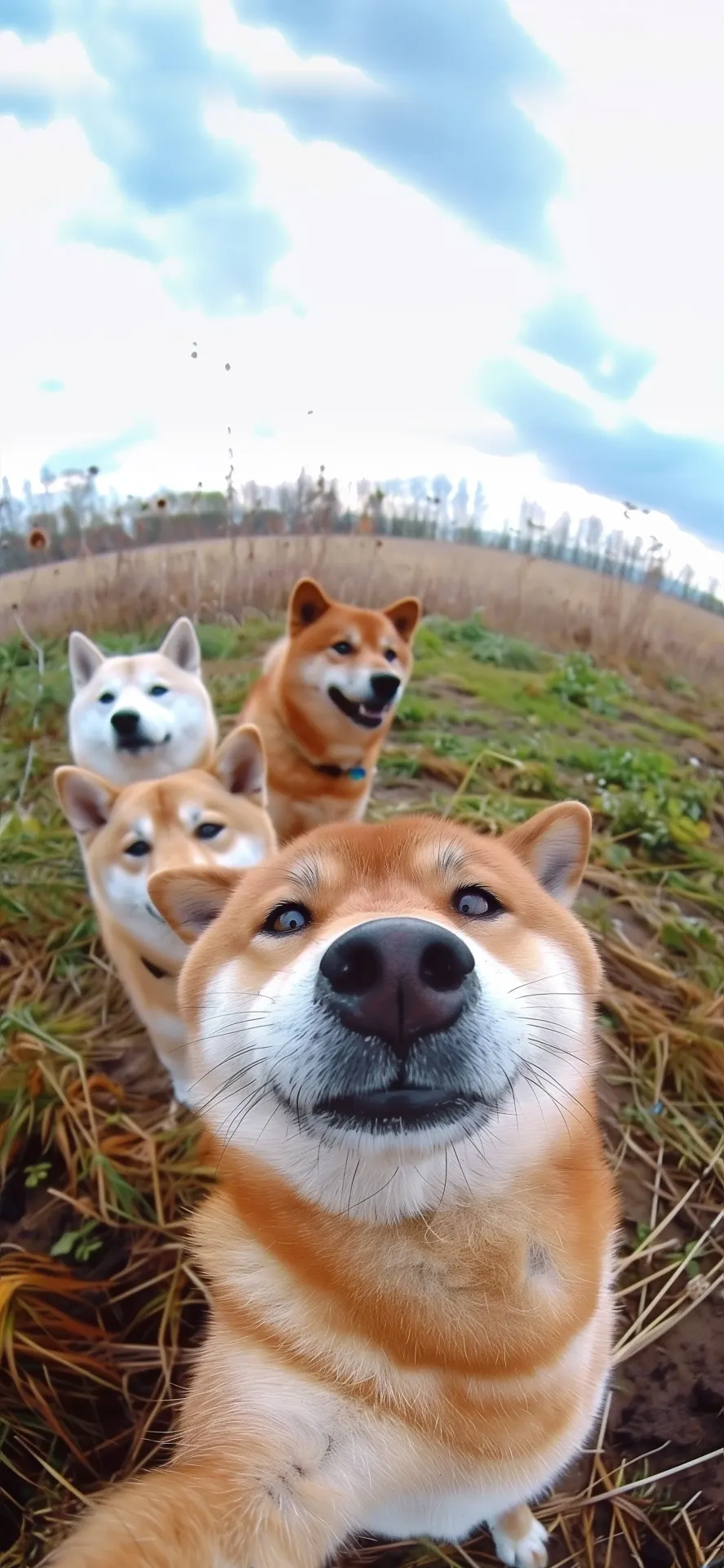 Funny Shiba Inu Selfie Dog Pack Field Phone Wallpaper