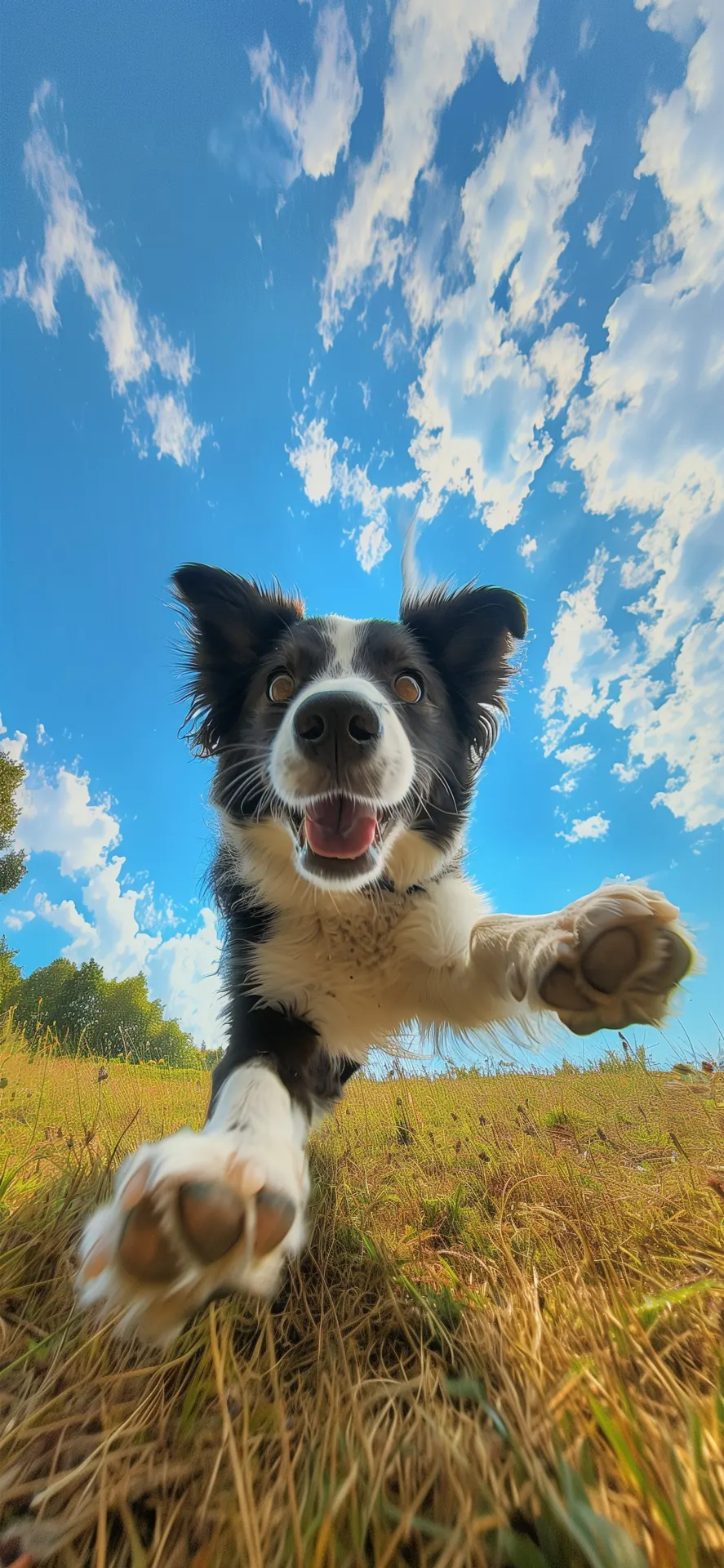 Happy Border Collie Running Blue Sky Phone Wallpaper