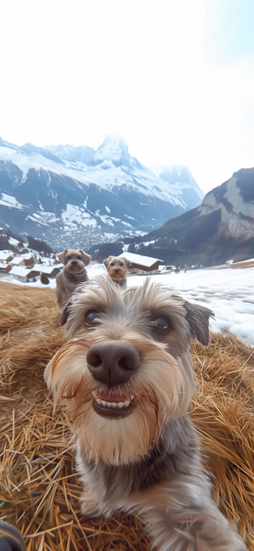 Funny Golden Retriever Pack Snow Selfie Winter Phone Wallpaper