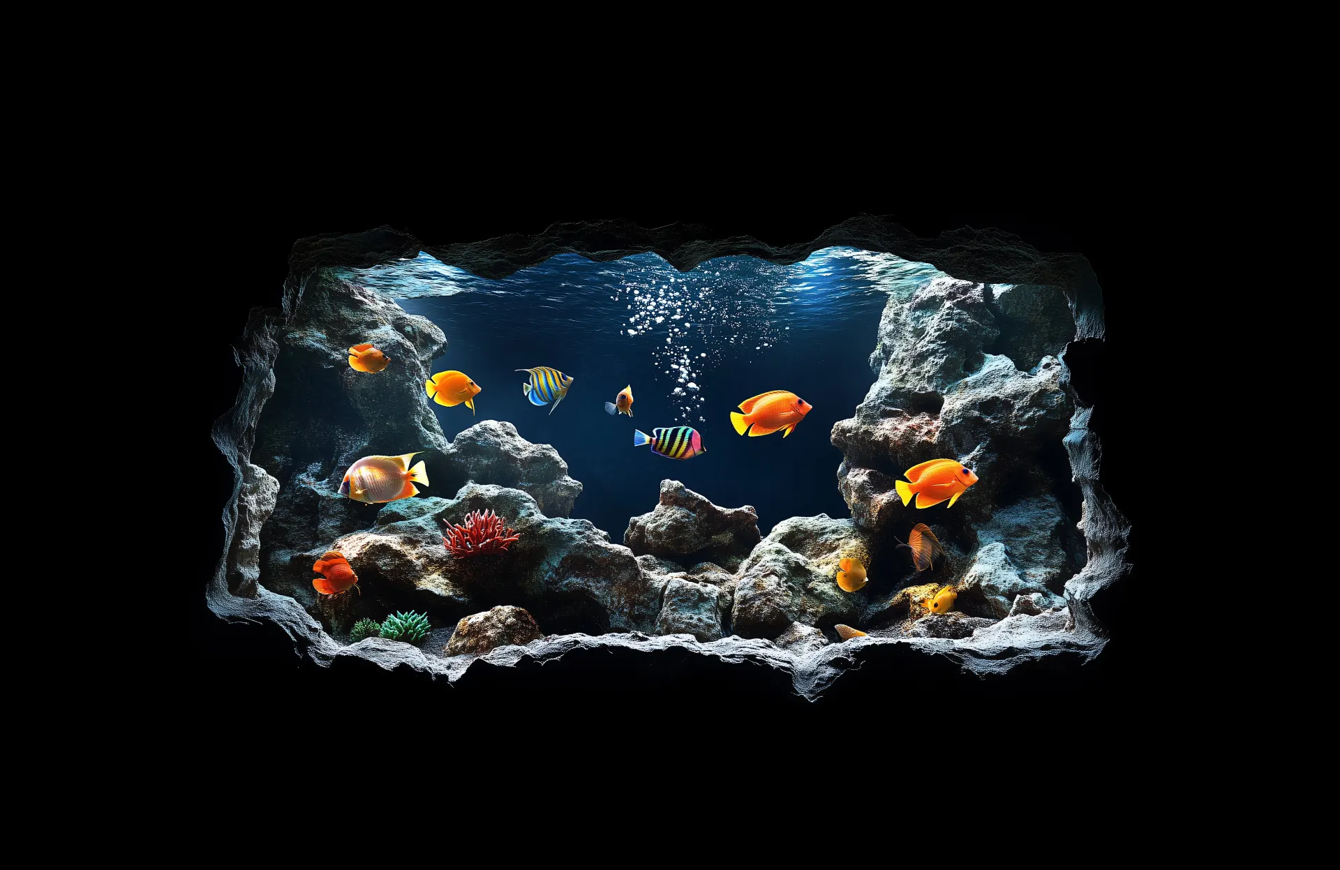 Colorful Tropical Fish in an Underwater Cave Wallpaper